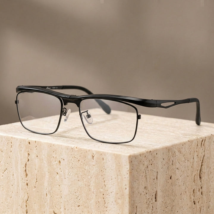 Chashma Ottica Unisex Full Rim Square Titanium Flip Up Eyeglasses 72969 - Black