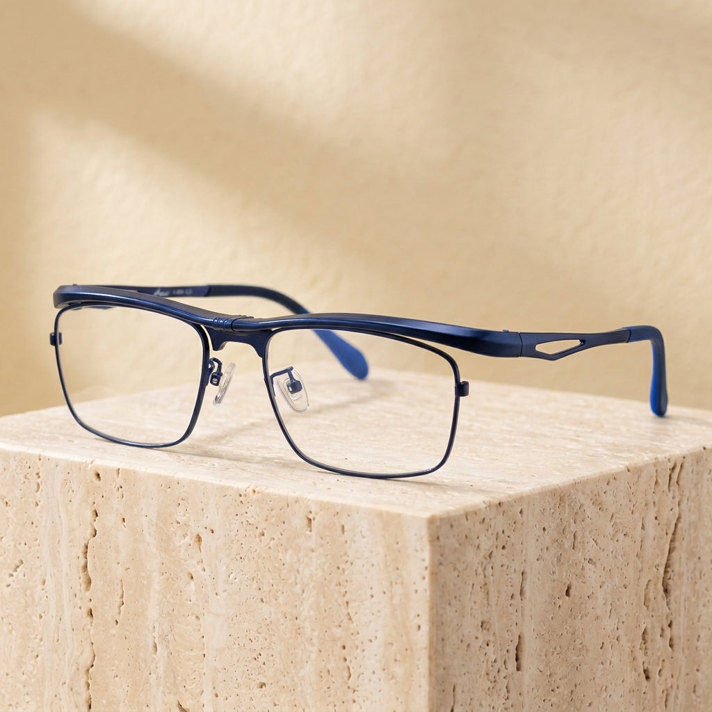 Chashma Ottica Unisex Full Rim Square Titanium Flip Up Eyeglasses 72969 - Blue