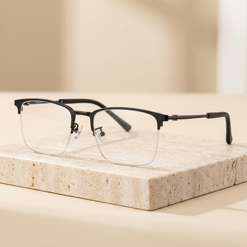 Chashma Ottica Unisex Full Rim Square Titanium Wood Eyeglasses 402336 - Black