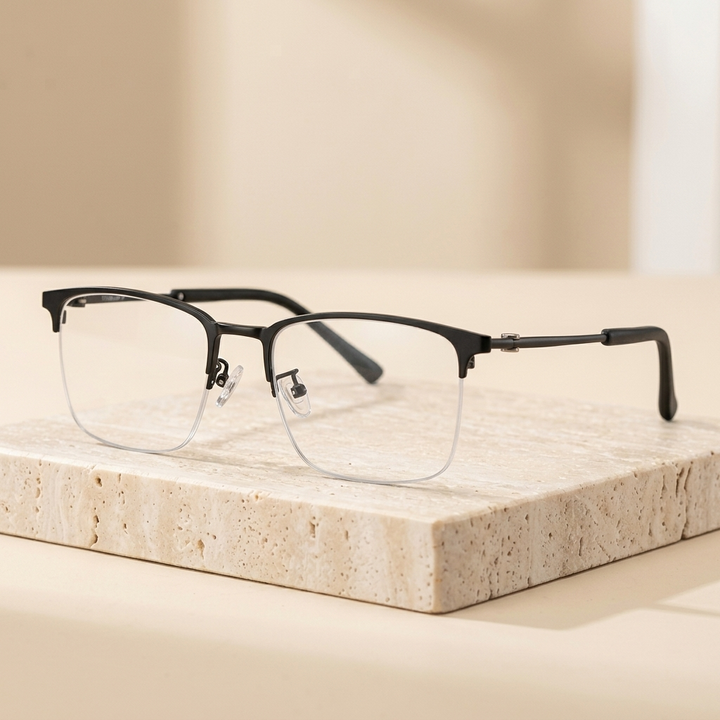 Chashma Ottica Unisex Full Rim Square Titanium Wood Eyeglasses 402336 - Black