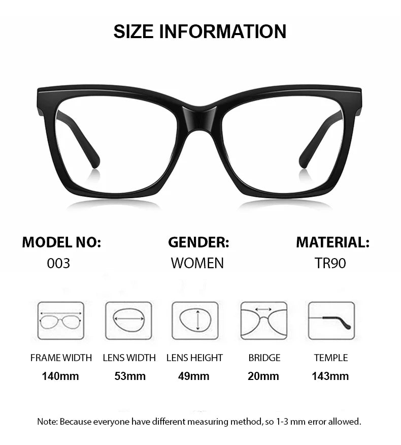 Chashma Ottica Unisex Full Rim Square Tr 90 Titanium Eyeglasses 40003 - Size Chart