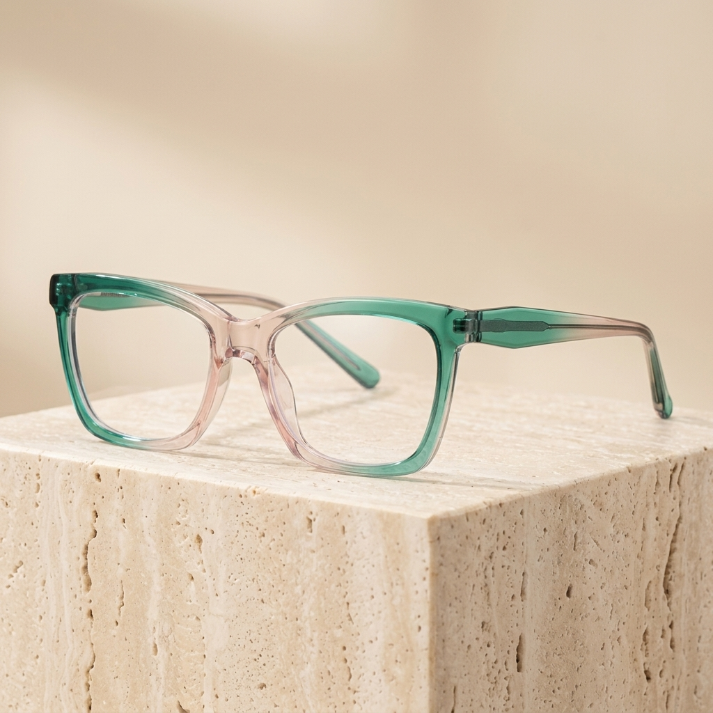 Chashma Ottica Unisex Full Rim Square Tr 90 Titanium Eyeglasses 40003 - Green Pink