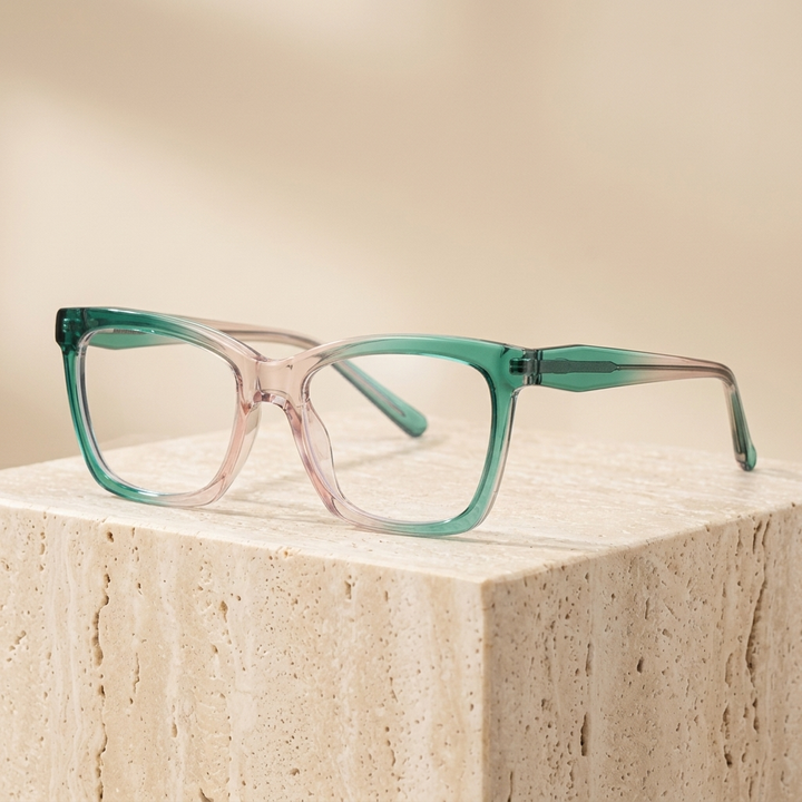 Chashma Ottica Unisex Full Rim Square Tr 90 Titanium Eyeglasses 40003 - Green Pink