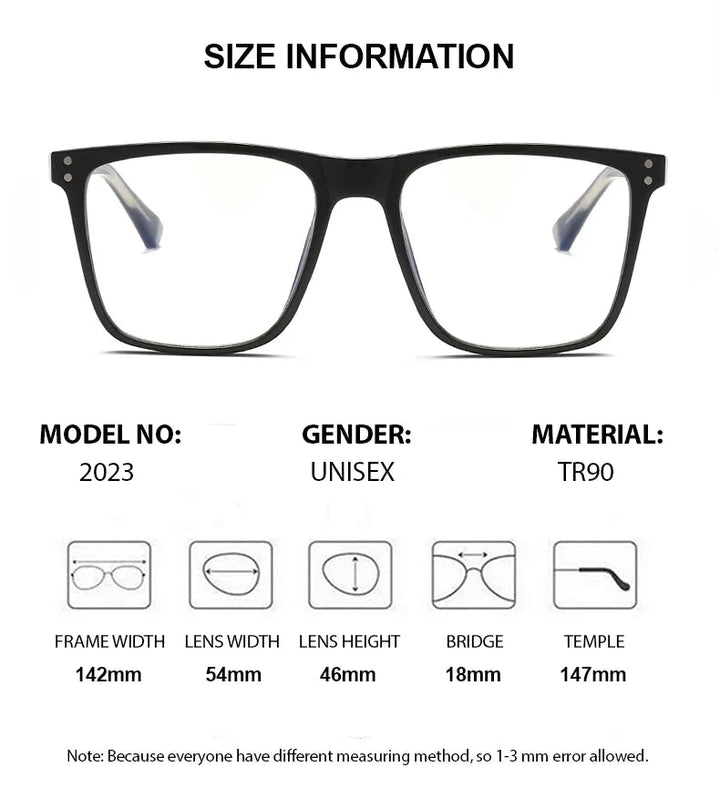 Chashma Ottica Unisex Full Rim Square Tr 90 Titanium Eyeglasses 402023 - Size Chart