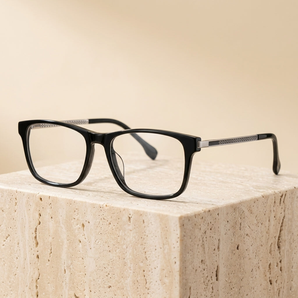 Chashma Ottica Unisex Full Rim Square Tr 90 Titanium Eyeglasses 73204 - Bright Black