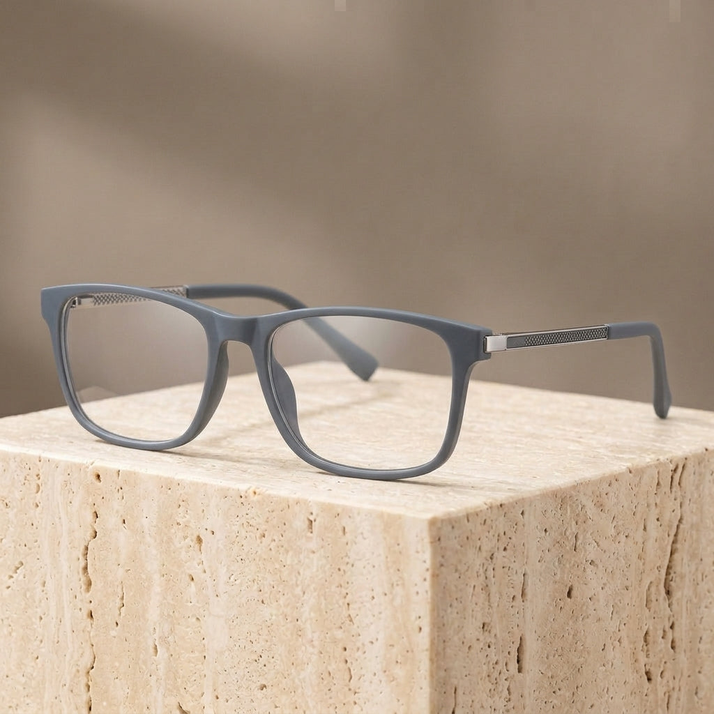 Chashma Ottica Unisex Full Rim Square Tr 90 Titanium Eyeglasses 73204 - Solid Gray