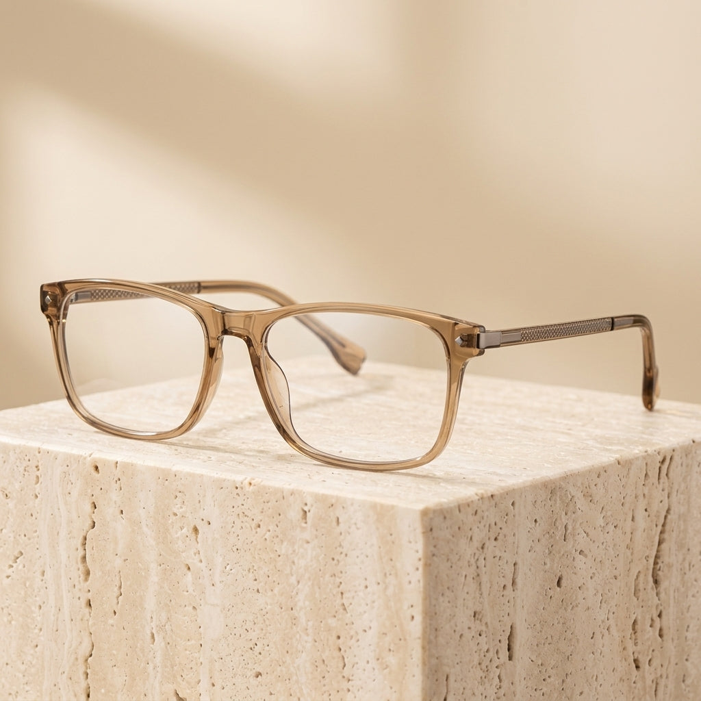 Chashma Ottica Unisex Full Rim Square Tr 90 Titanium Eyeglasses 73204 - Transparent Brown