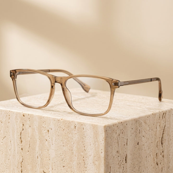 Chashma Ottica Unisex Full Rim Square Tr 90 Titanium Eyeglasses 73204 - Transparent Brown