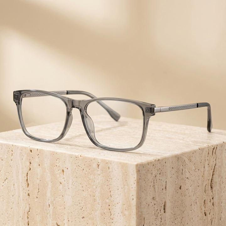 Chashma Ottica Unisex Full Rim Square Tr 90 Titanium Eyeglasses 73204 - Transparent Gray