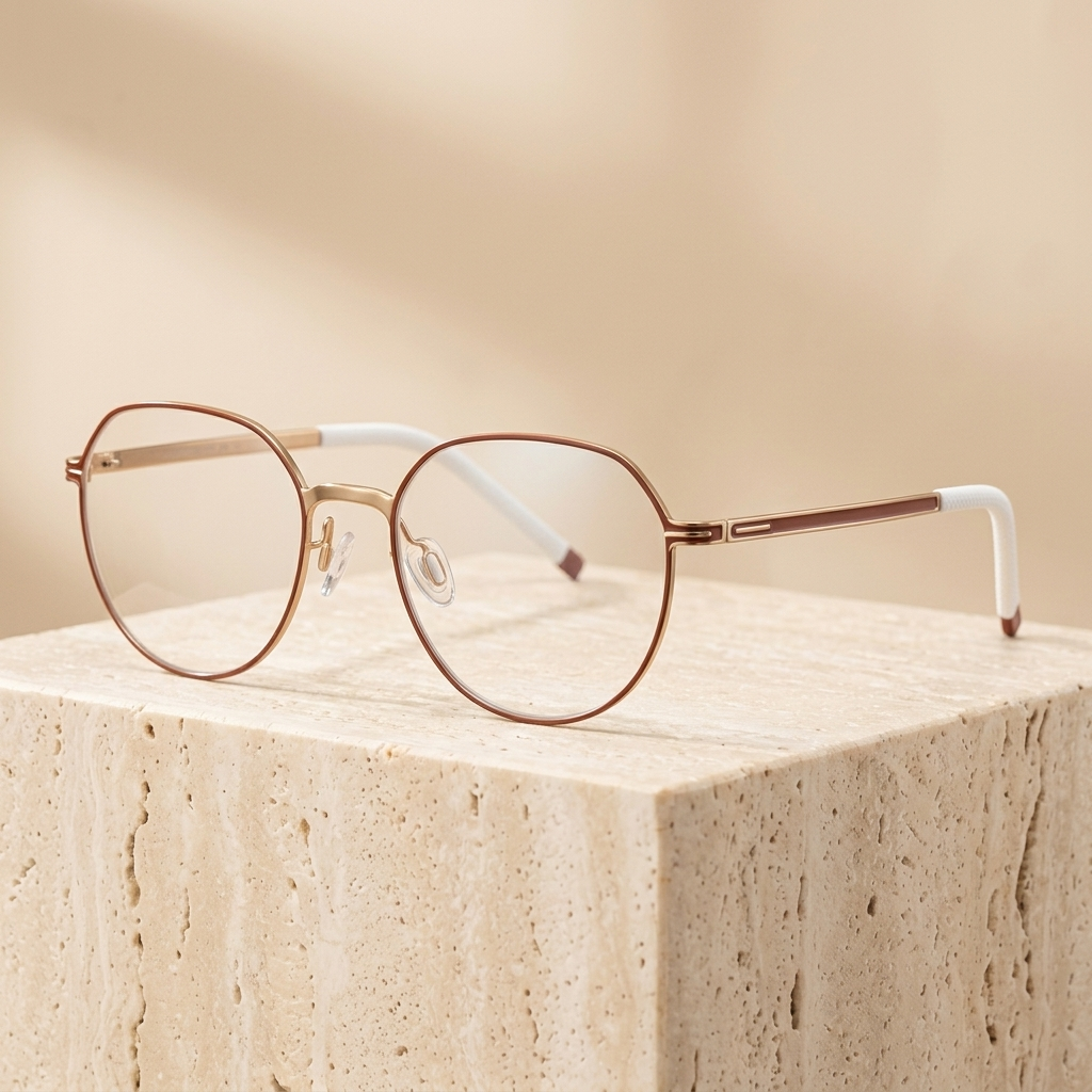 Chashma Ottica Unisex Full Rim Titanium Prescription Eyeglasses 460 - Gold Red
