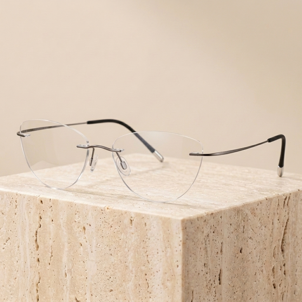Chashma Ottica Unisex Rimless Cat Eye Titanium Eyeglasses 720003 — view 5 | Chashma Ottica at FuzWeb