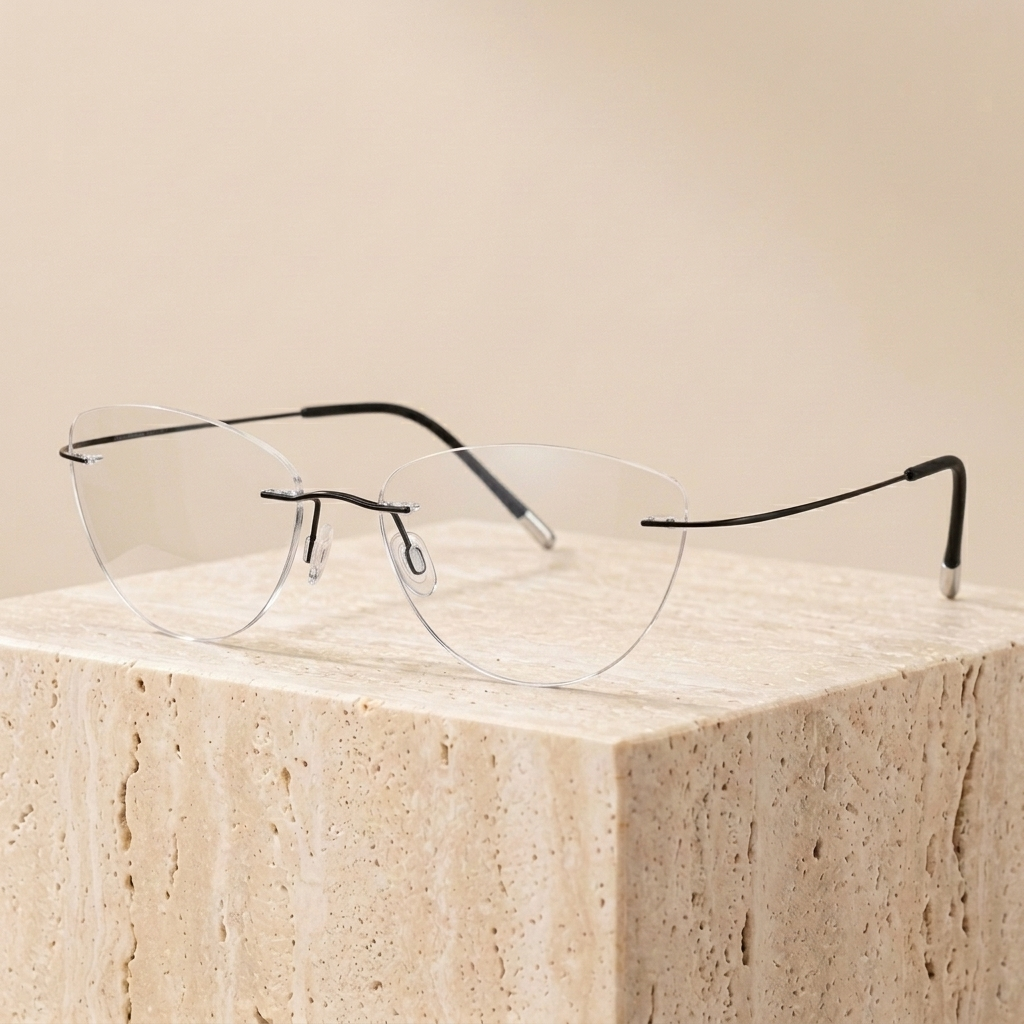 Chashma Ottica Unisex Rimless Cat Eye Titanium Eyeglasses 720003 — view 7 | Chashma Ottica at FuzWeb