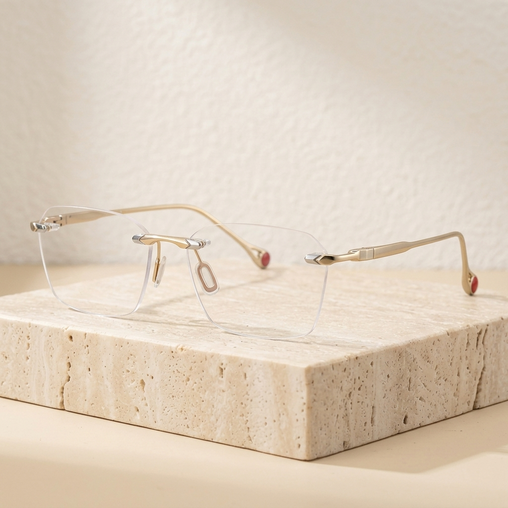 Chashma Ottica Unisex Rimless Square Titanium Eyeglasses 401307 - Light Gold