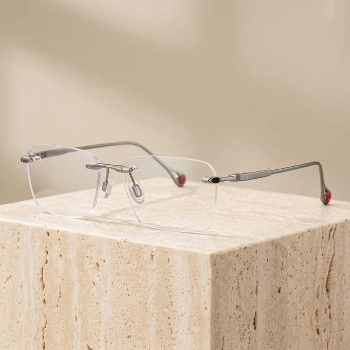 Chashma Ottica Unisex Rimless Square Titanium Eyeglasses 401307 - Light Gun