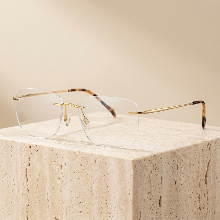 Chashma Ottica Unisex Rimless Square Titanium Eyeglasses 416021 - Gold