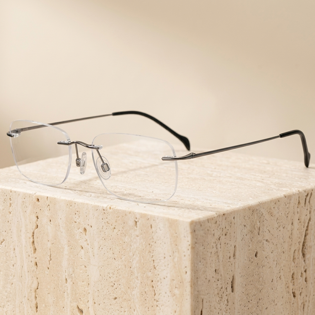 Chashma Ottica Unisex Rimless Square Titanium Eyeglasses 416021 - Bright Gray