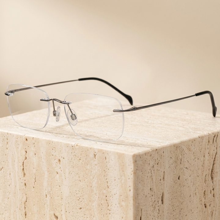 Chashma Ottica Unisex Rimless Square Titanium Eyeglasses 416021 - Bright Gray