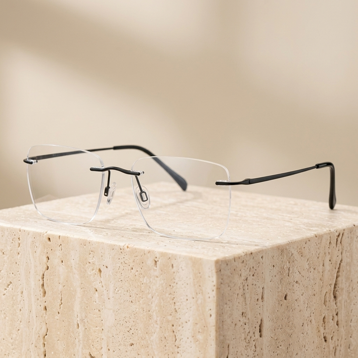 Chashma Ottica Unisex Rimless Square Titanium Eyeglasses 416021 - Black