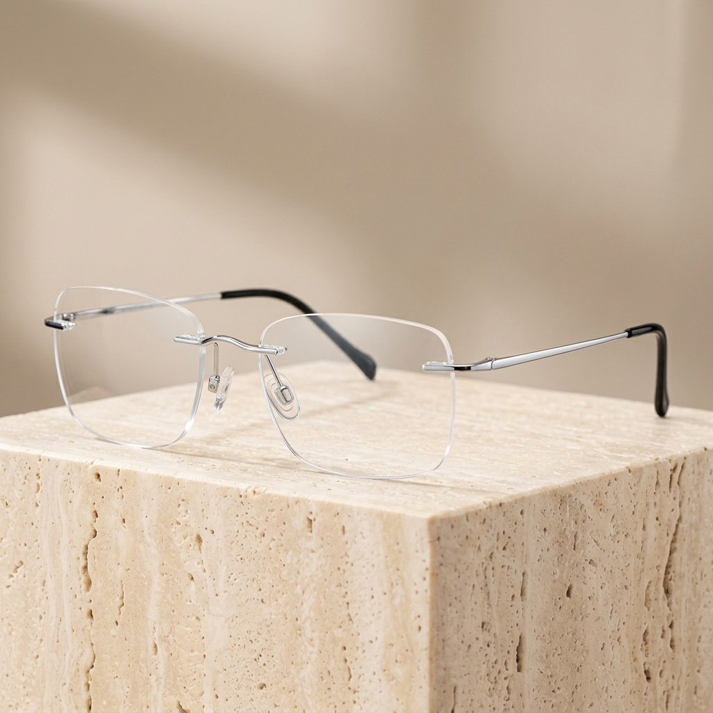 Chashma Ottica Unisex Rimless Square Titanium Eyeglasses 416021 - Silver
