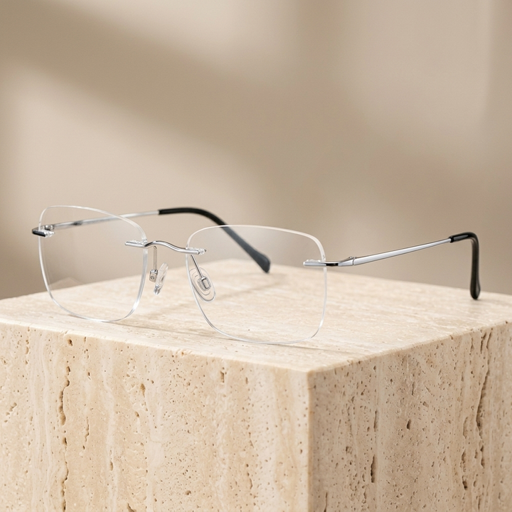 Chashma Ottica Unisex Rimless Square Titanium Eyeglasses 416021 - Silver