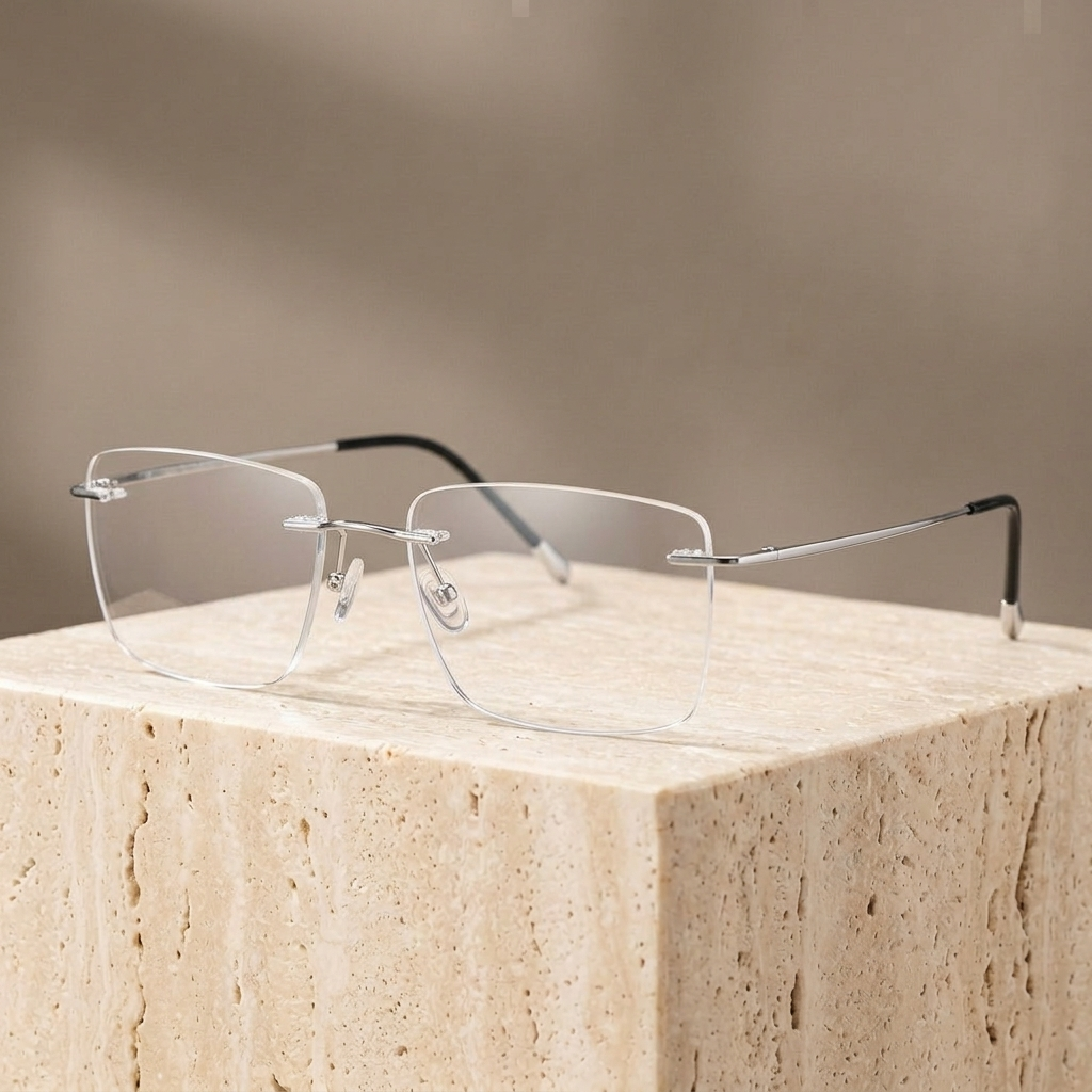 Chashma Ottica Unisex Rimless Titanium Prescription Eyeglasses 16011 - Silver