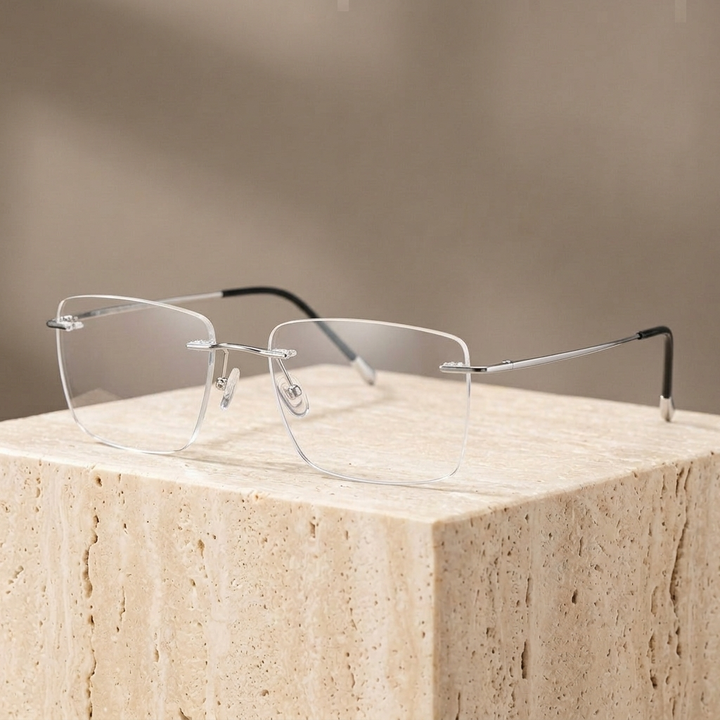Chashma Ottica Unisex Rimless Titanium Prescription Eyeglasses 16011 — view 1 | Chashma Ottica at FuzWeb