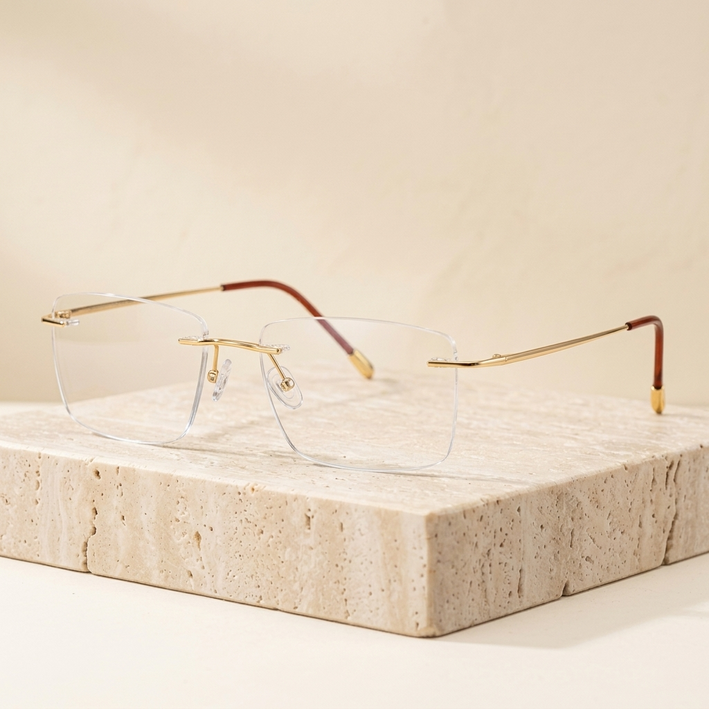 Chashma Ottica Unisex Rimless Titanium Prescription Eyeglasses 16011 - Gold