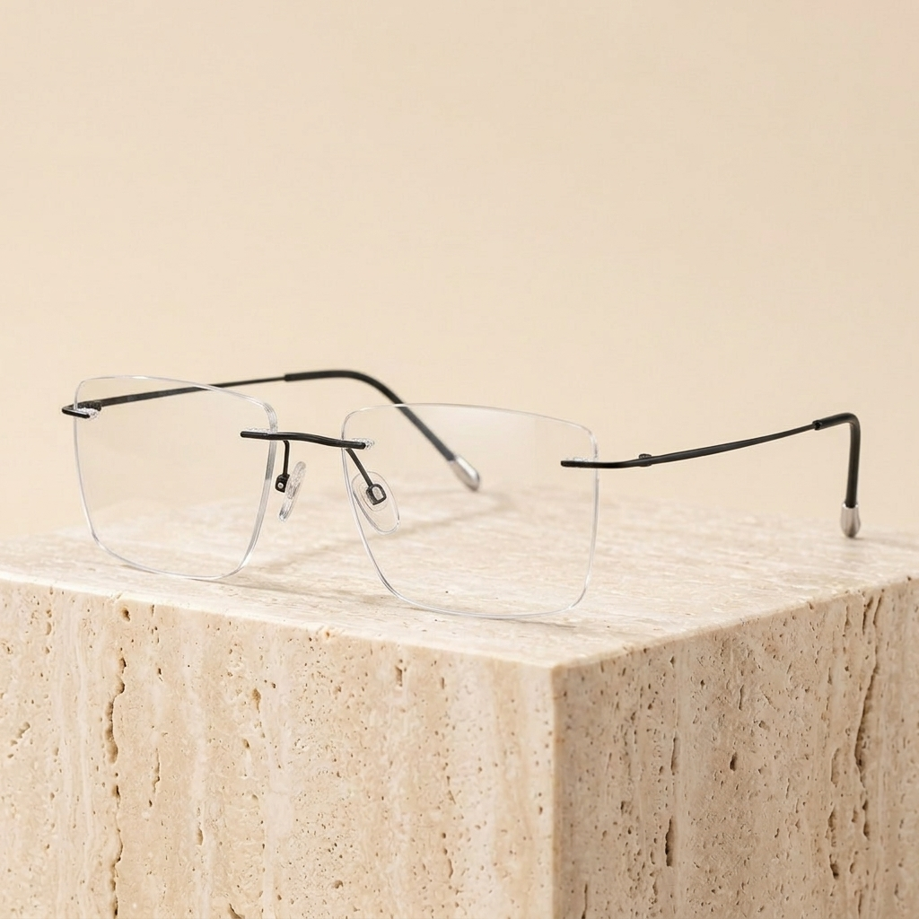 Chashma Ottica Unisex Rimless Titanium Prescription Eyeglasses 16011 — view 3 | Chashma Ottica at FuzWeb