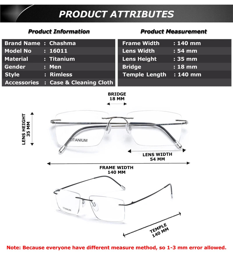 Chashma Ottica 16011 Eyeglasses — Frame Dimensions and Sizing Chart