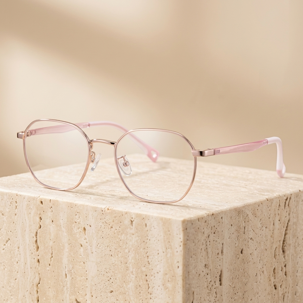 Chashma Ottica Unisex Youth Full Rim Polygon Titanium Eyeglasses 777511 - Pink