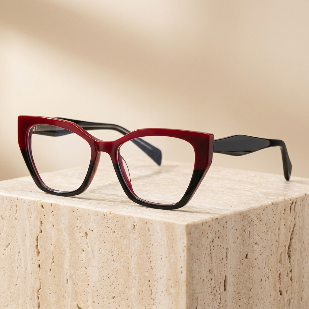 Chashma Ottica Women's Full Rim Cat Eye Tr 90 Titanium Eyeglasses 787021 - Black Red