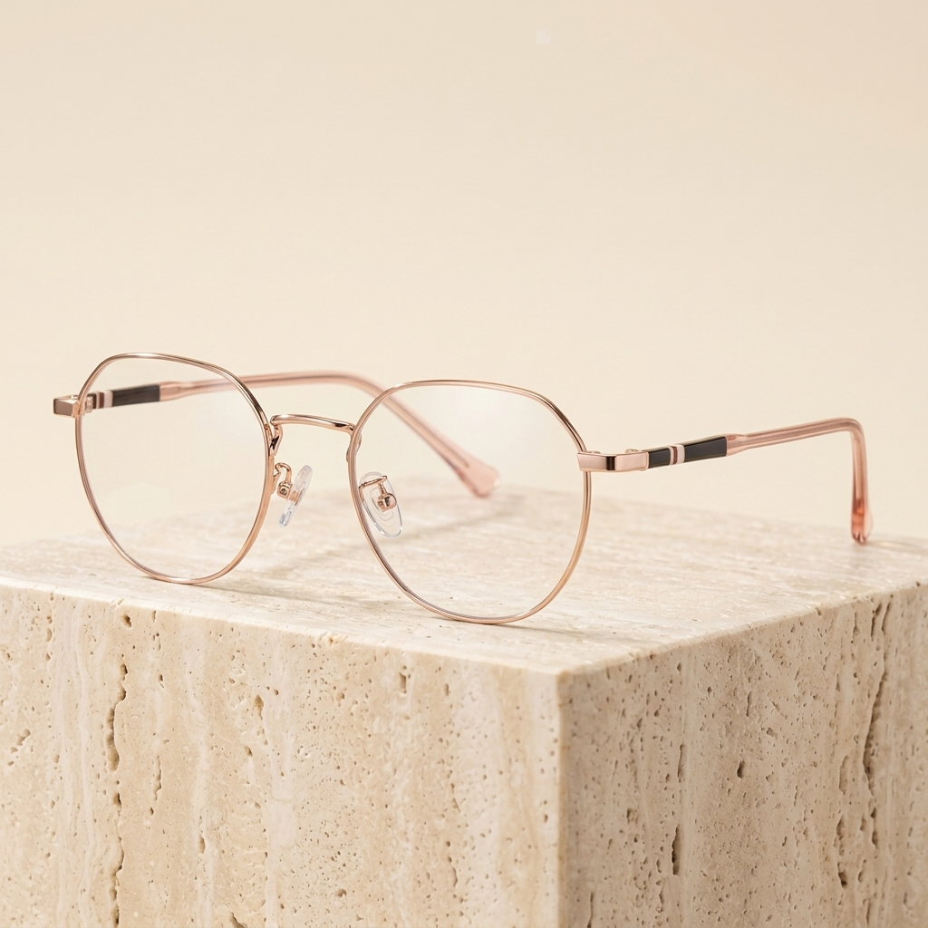 Chashma Ottica Women's Full Rim Flat Top Round Titanium Eyeglasses 961921 - Rose Gold
