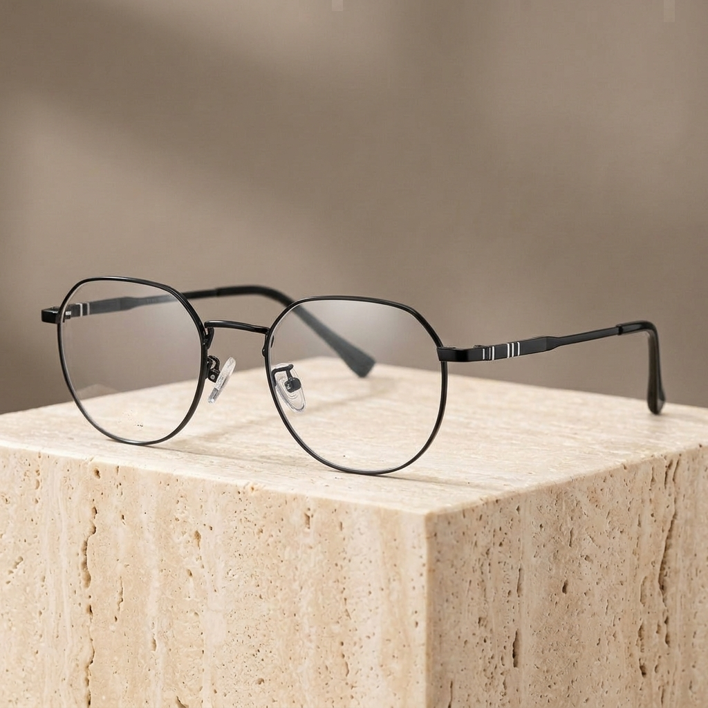 Chashma Ottica Women's Full Rim Flat Top Round Titanium Eyeglasses 961921 - Black