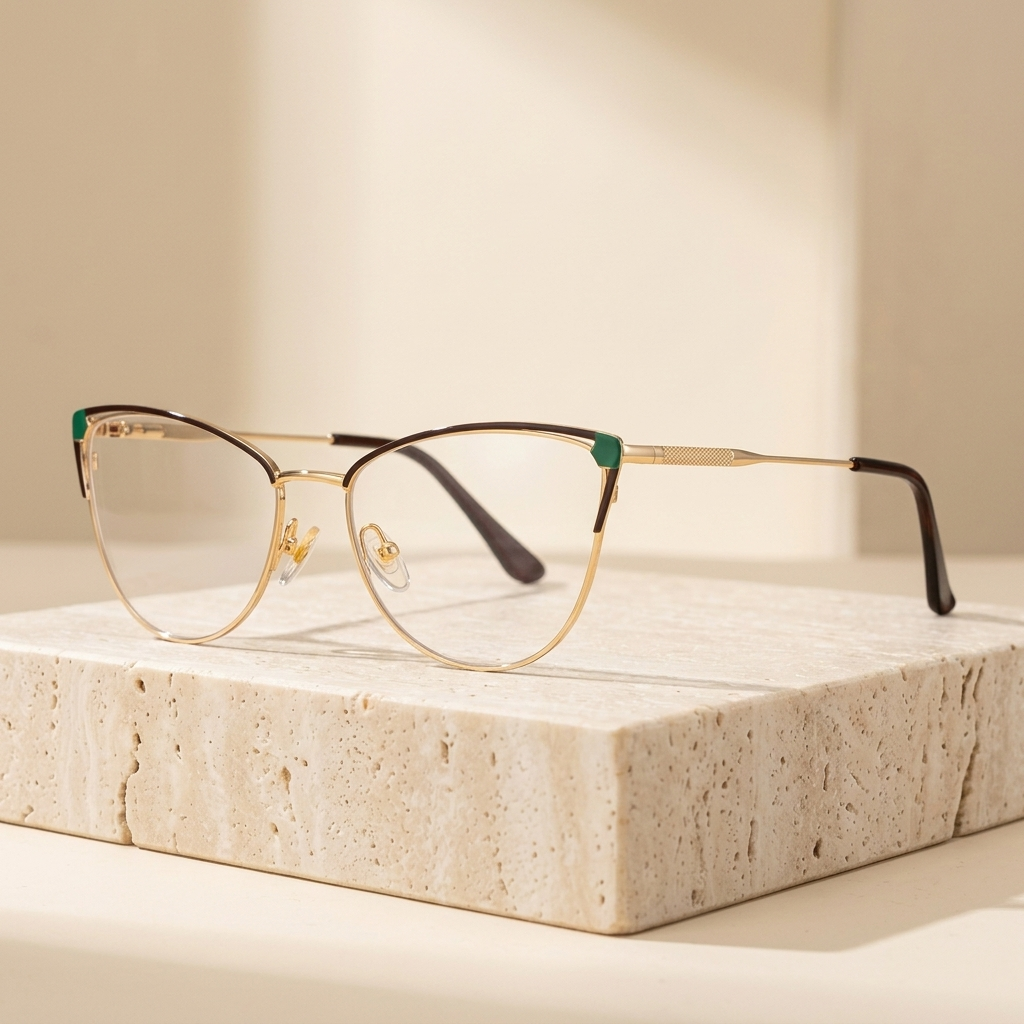 Chashma Ottica Women's Full Rim Oval Cat Eye Steel Eyeglasses 778546 - Brown Green