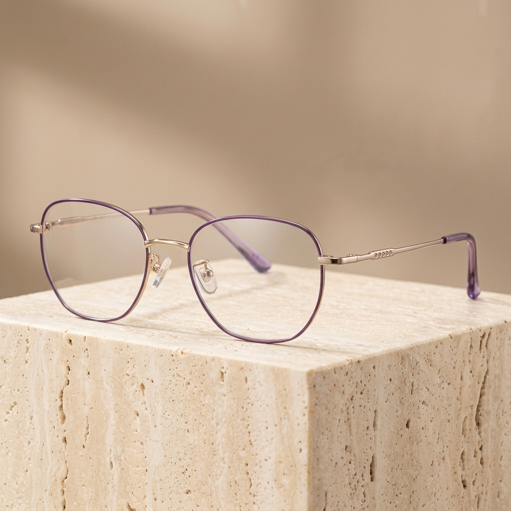 Chashma Ottica Women's Full Rim Polygon Round Titanium Eyeglasses 776289 - Purple