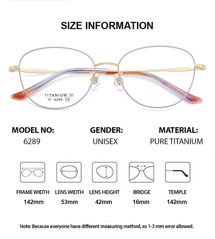 Chashma Ottica 776289 Eyeglasses — Frame Dimensions and Sizing Chart
