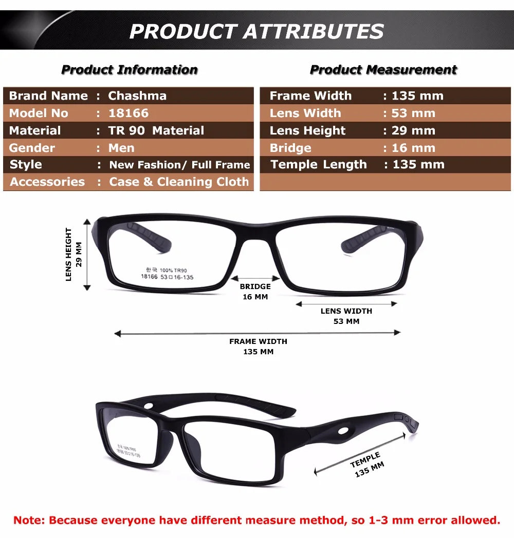 Chashma Ottica 718166 Eyeglasses — Frame Dimensions and Sizing Chart