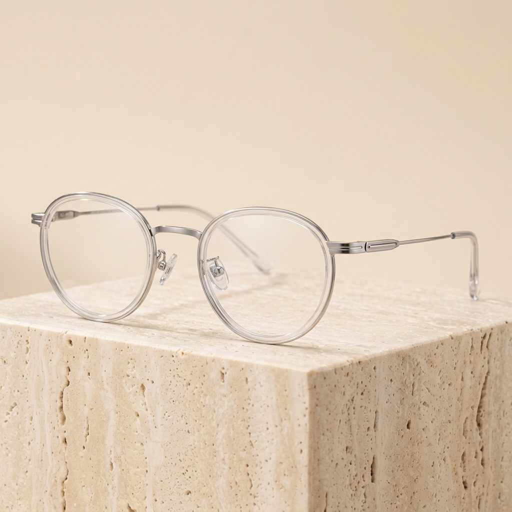 Chashma Ottica Women's Full Rim Round Acetate Titanium Eyeglasses 404004 - Transparent-Silver