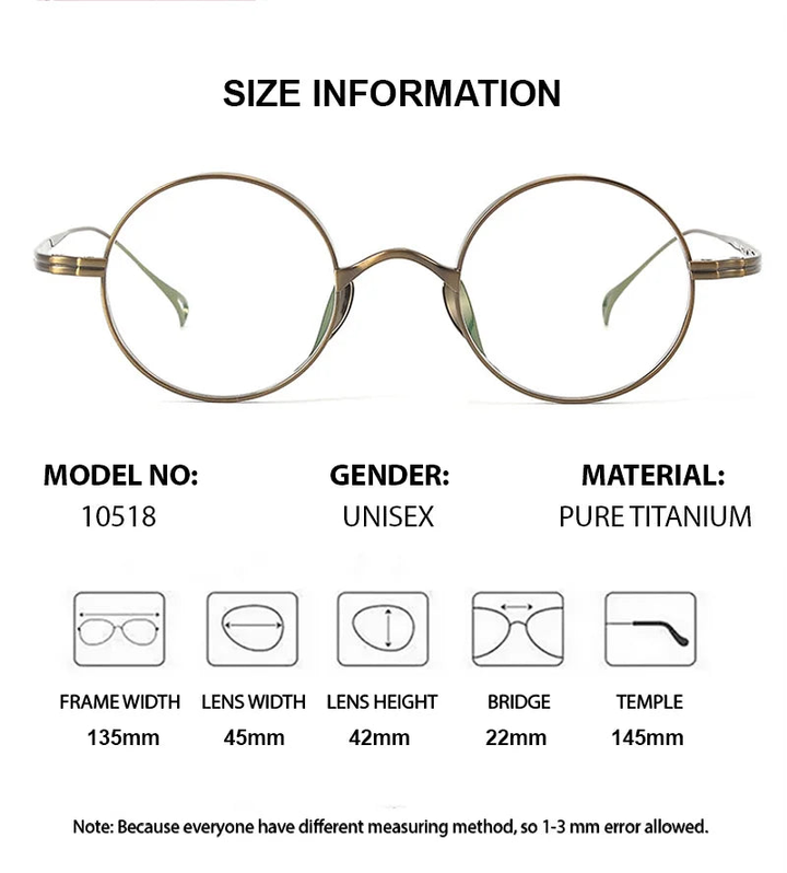 Chashma Ottica 710518 Eyeglasses — Frame Dimensions and Sizing Chart