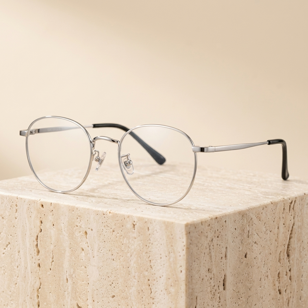 Chashma Ottica Women's Full Rim Small Oval Titanium Eyeglasses 121076 - Silver