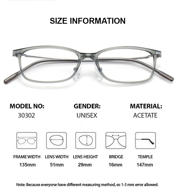 Chashma Ottica 930302 Eyeglasses — Frame Dimensions and Sizing Chart