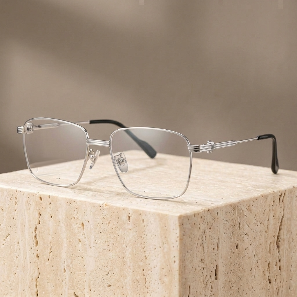 Chashma Ottica Women's Full Rim Square Titanium Eyeglasses 20294 - Bright Silver