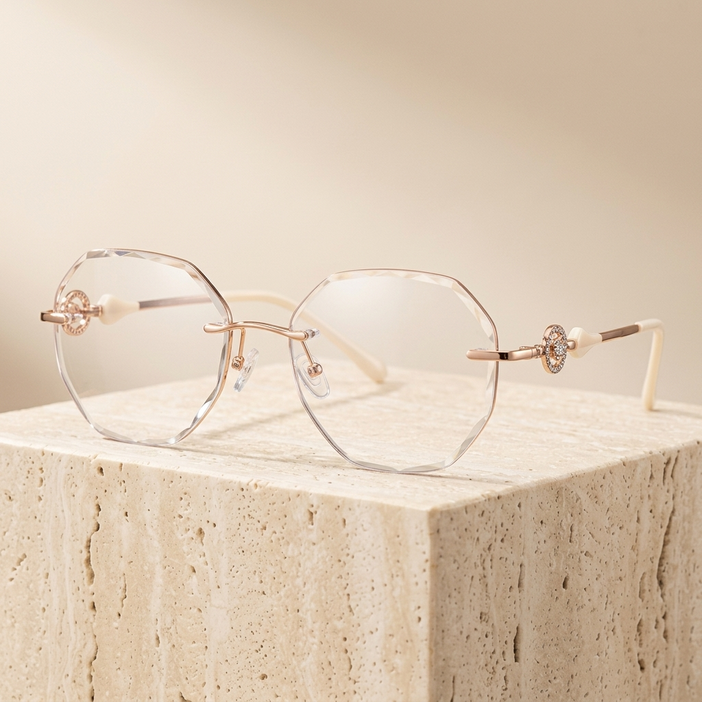Chashma Ottica Women's Rimless Big Polygon Titanium Eyeglasses 309776 - Rose Gold