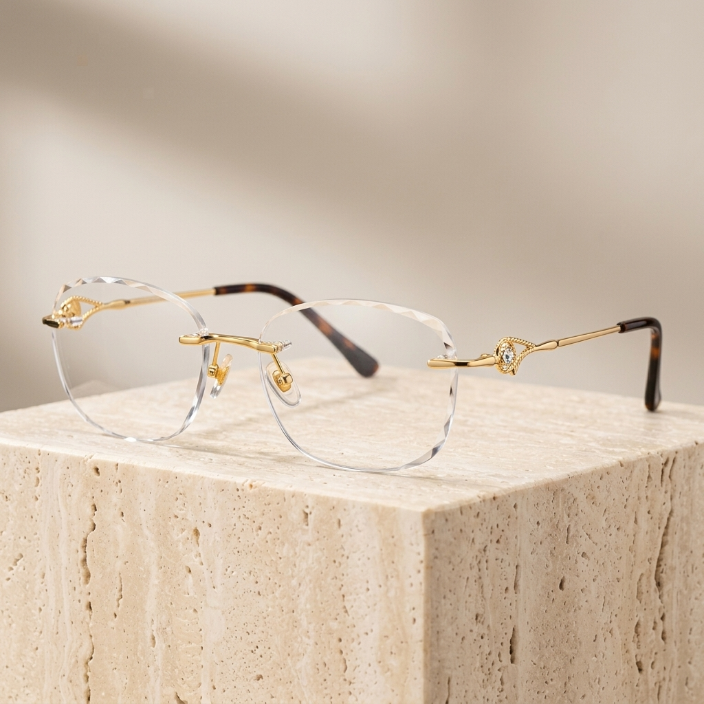 Chashma Ottica Women's Rimless Oval Square Titanium Eyeglasses 778007 - Gold