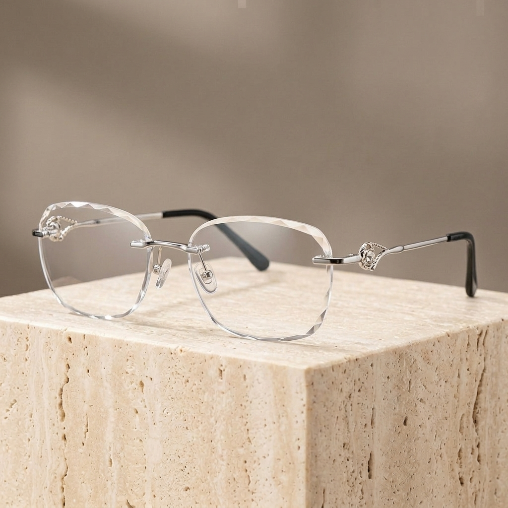Chashma Ottica Women's Rimless Oval Square Titanium Eyeglasses 778007 - Silver
