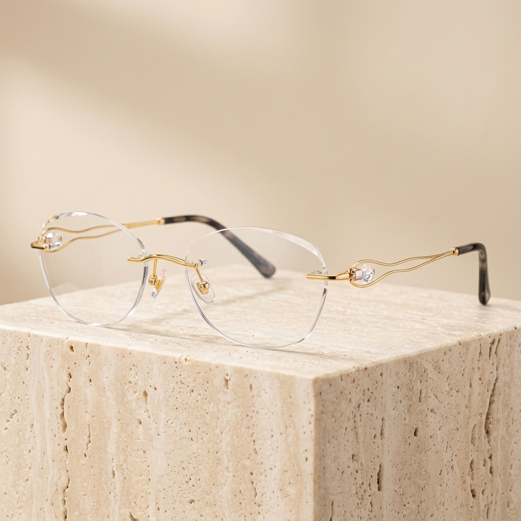Chashma Ottica Women's Rimless Oval Titanium Prescription Eyeglasses 1337 - Gold Gray