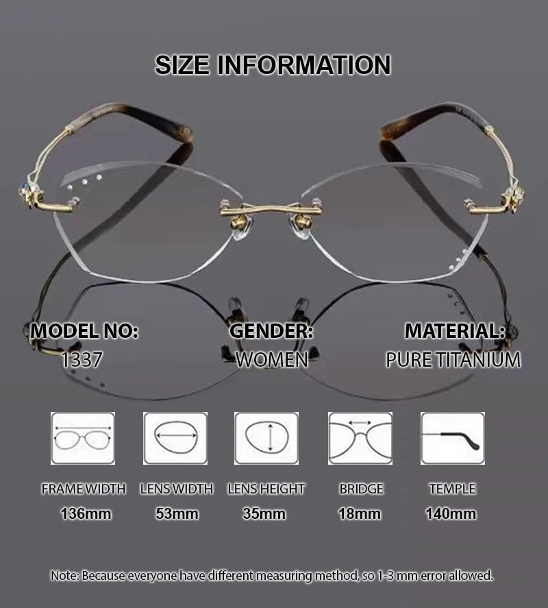 Chashma Ottica Women's Rimless Oval Titanium Prescription Eyeglasses 1337 - Size Chart