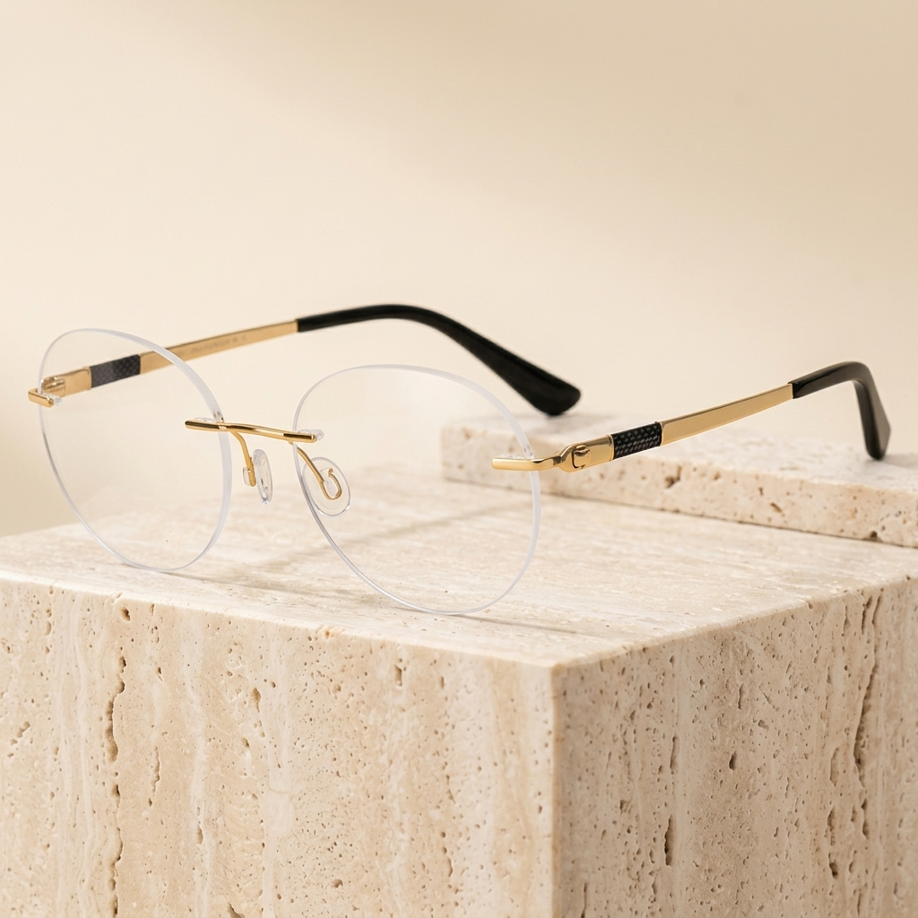 Chashma Ottica Women's Rimless Small Oval Titanium Eyeglasses 501276 - Gold