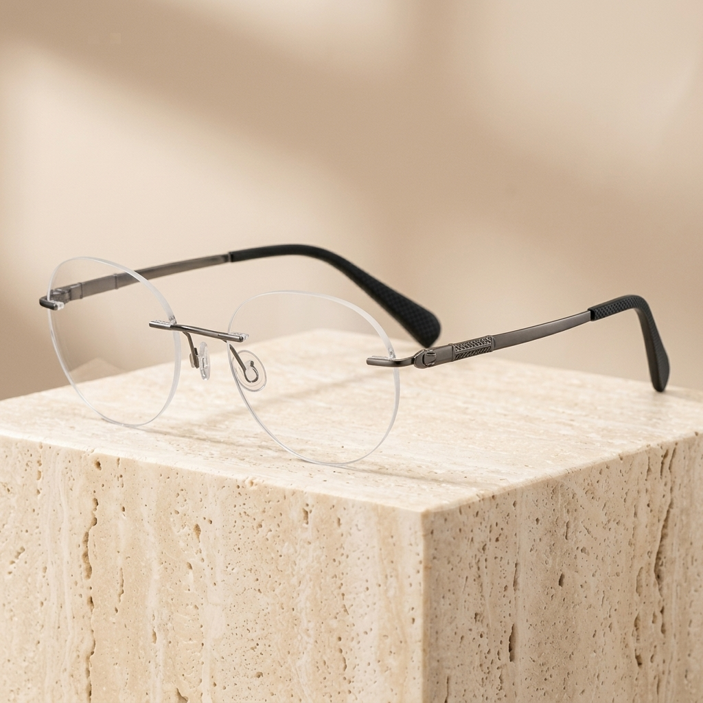 Chashma Ottica Women's Rimless Small Oval Titanium Eyeglasses 501276 - Gray