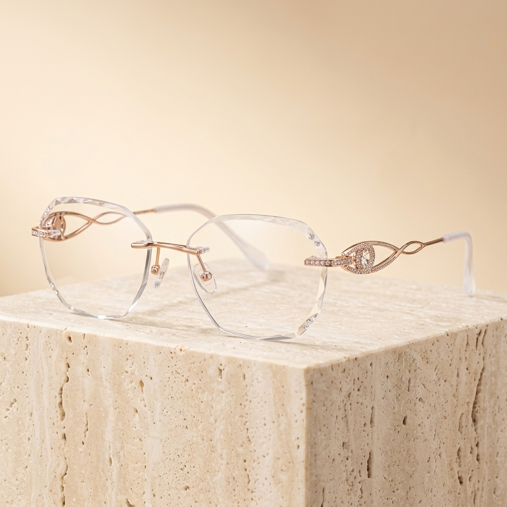 Chashma Ottica Women's Rimless Square Oval Titanium Eyeglasses 988022 - Gold Purple